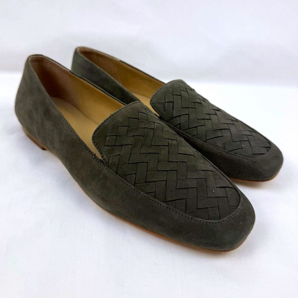Talbots Stella Woven Suede Loafer Flats Women's Green Square Toe US 7.5 M